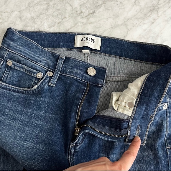 Agolde Sophie Crop Raw Hem Comfort Stretch Skinny Jean Dark Wash A018-3005 Sz 25 - Picture 9 of 10
